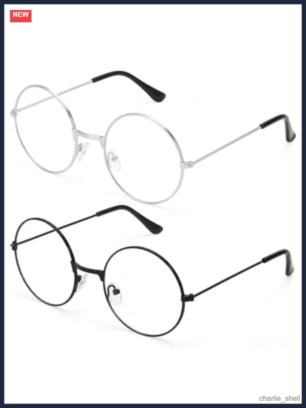 Classic Round Retro Circle Eyeglasses Clear Lens Metal Frame 2Pcs